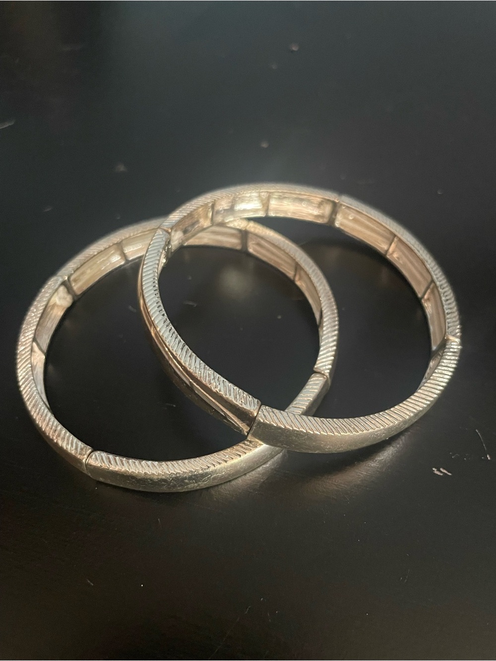Silver Textured Stackable Bangle Bracelets - Set of 2